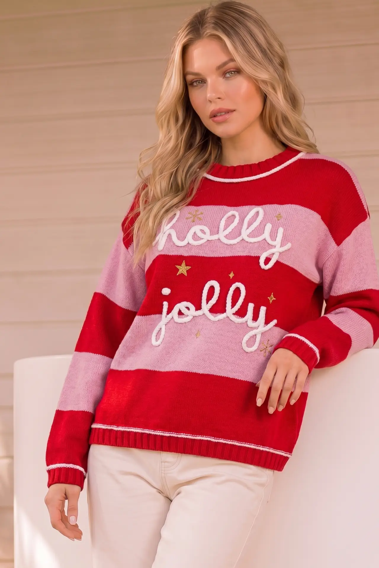 Holly Jolly Striped Holiday Knit Sweater