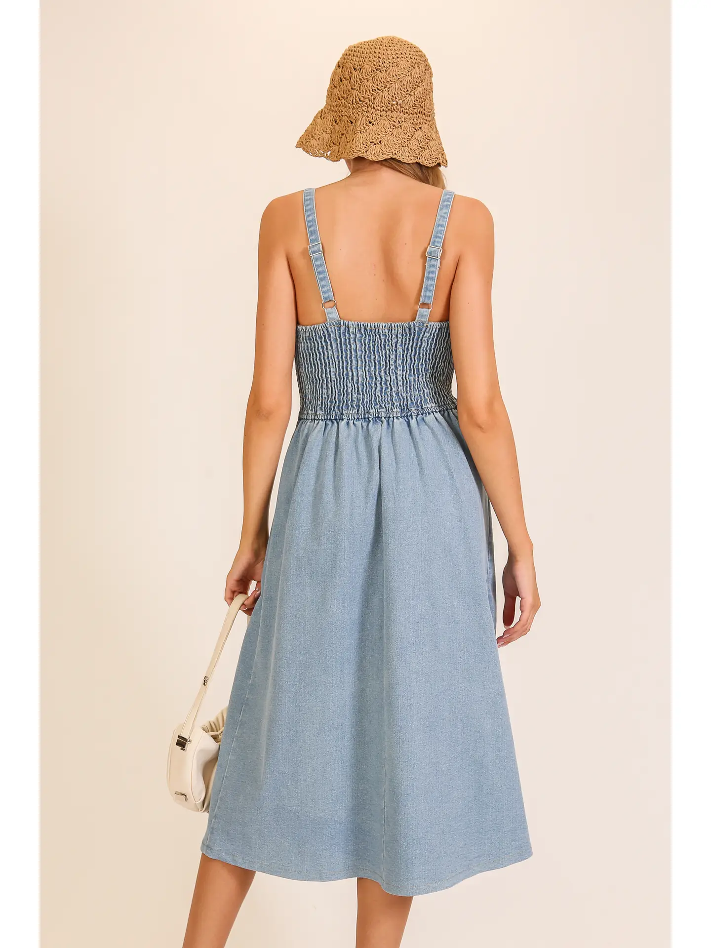 Pleated Denim Midi Dress