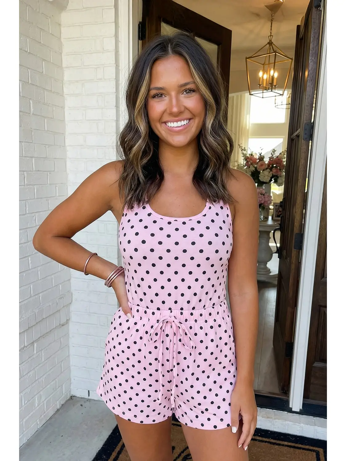Polka Dot Halter Tank Drawstring Shorts Set