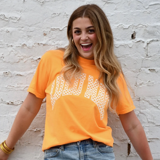 Lulu Mac Bright Orange Checkered Comfort Colors Tee