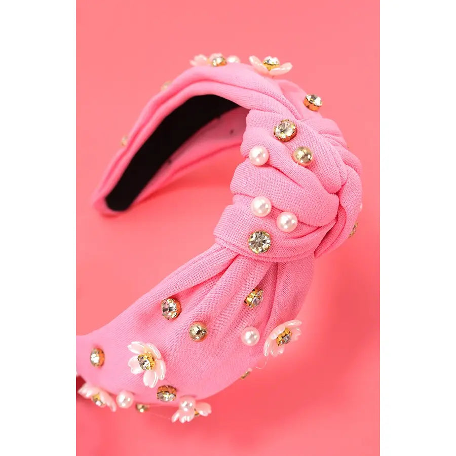 Knotted Daisy FLower Pearl Headband