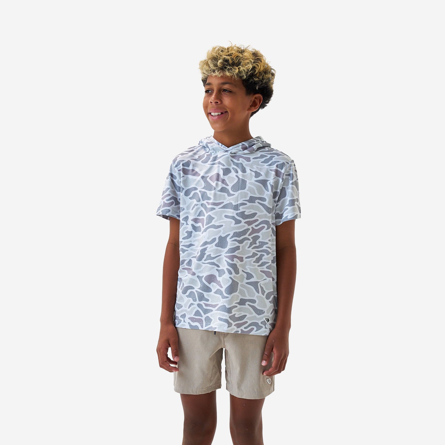 Burlebo Youth White Camo Performance Short Sleeve Hoodie