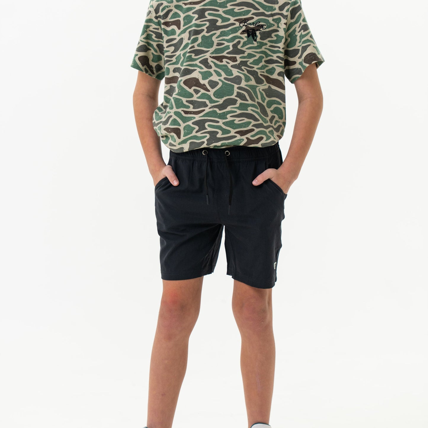 Burlebo Youth Heather Black Shorts-Retro Camo Liner