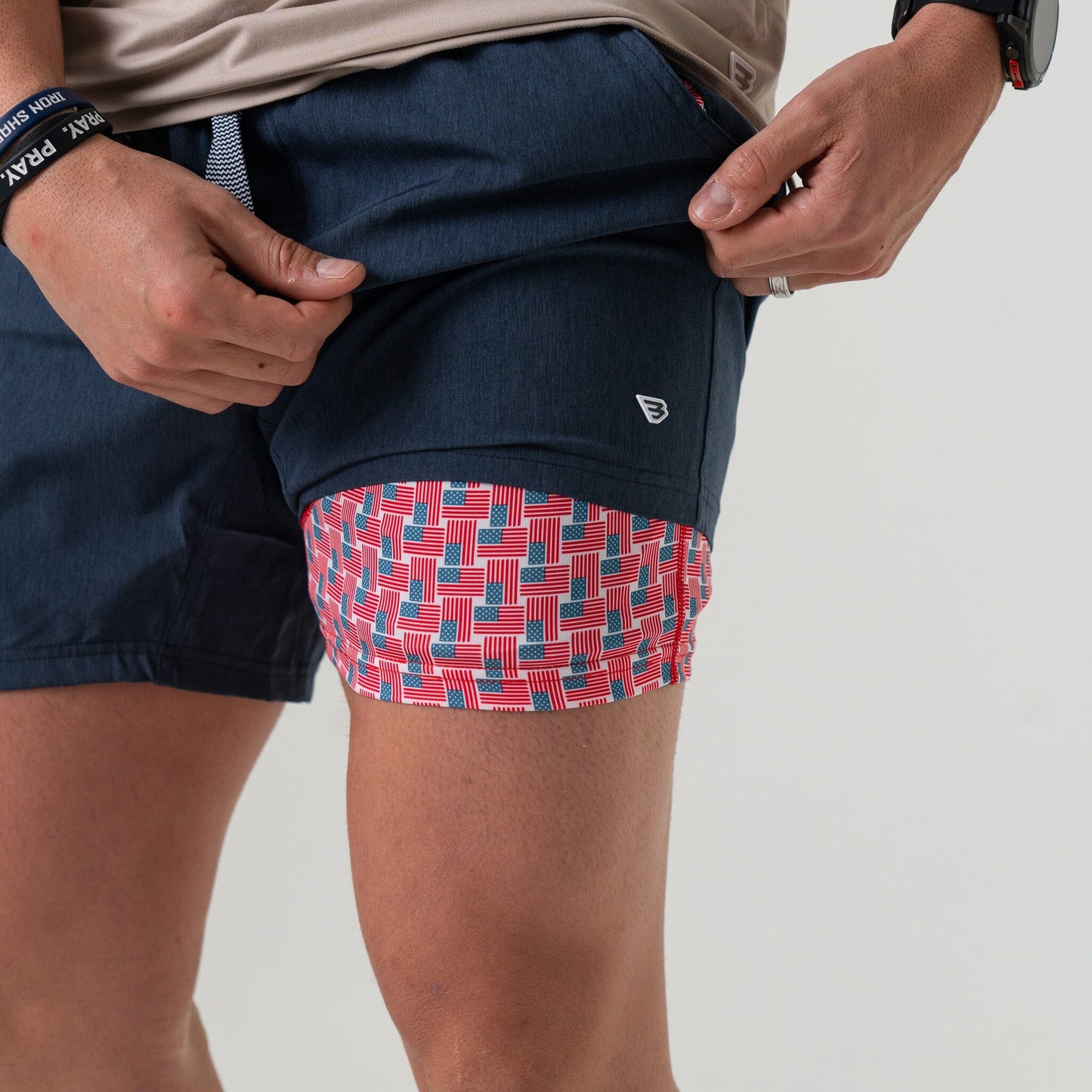 Burlebo Heather Navy Athletic Short-American Flag Liner