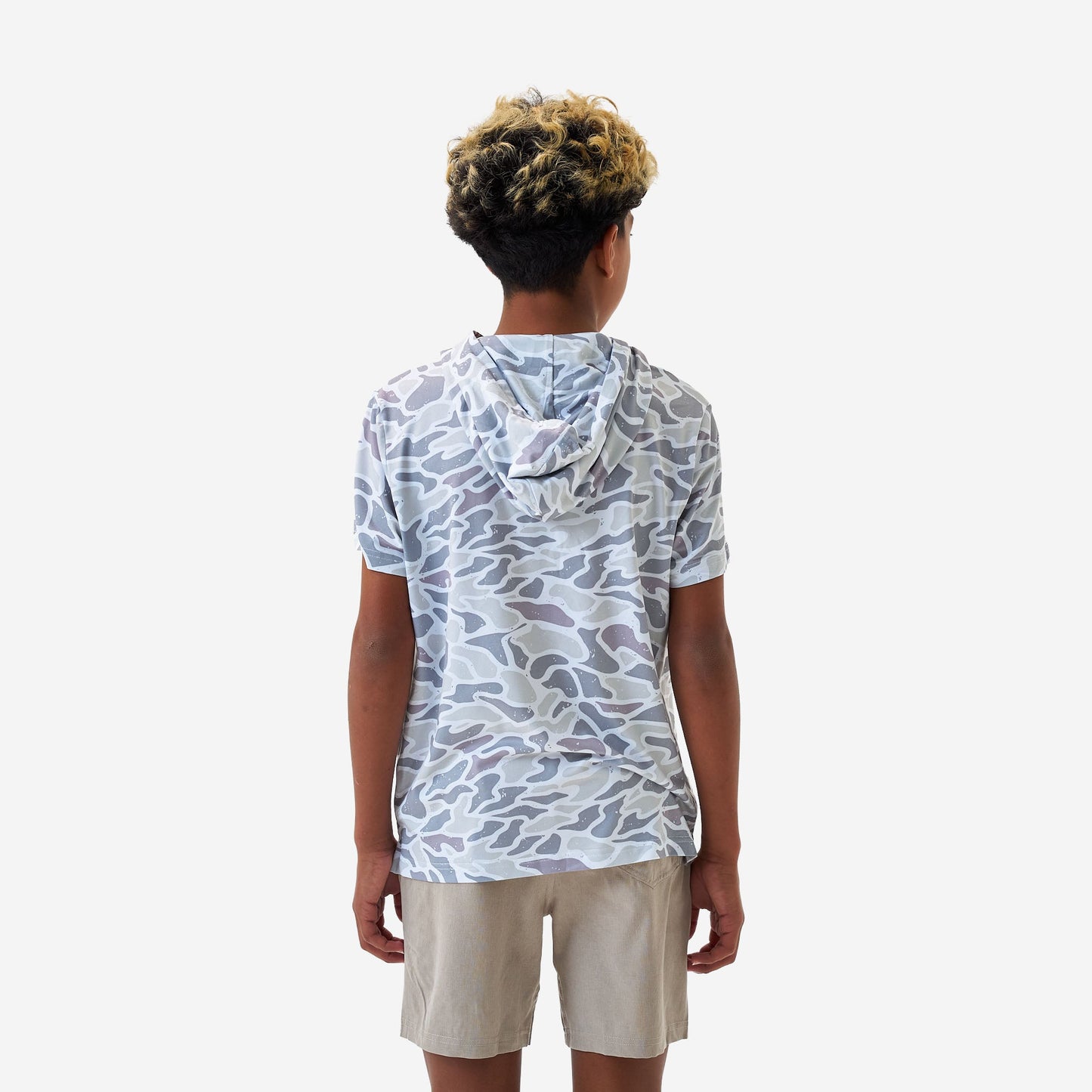 Burlebo Youth White Camo Performance Short Sleeve Hoodie