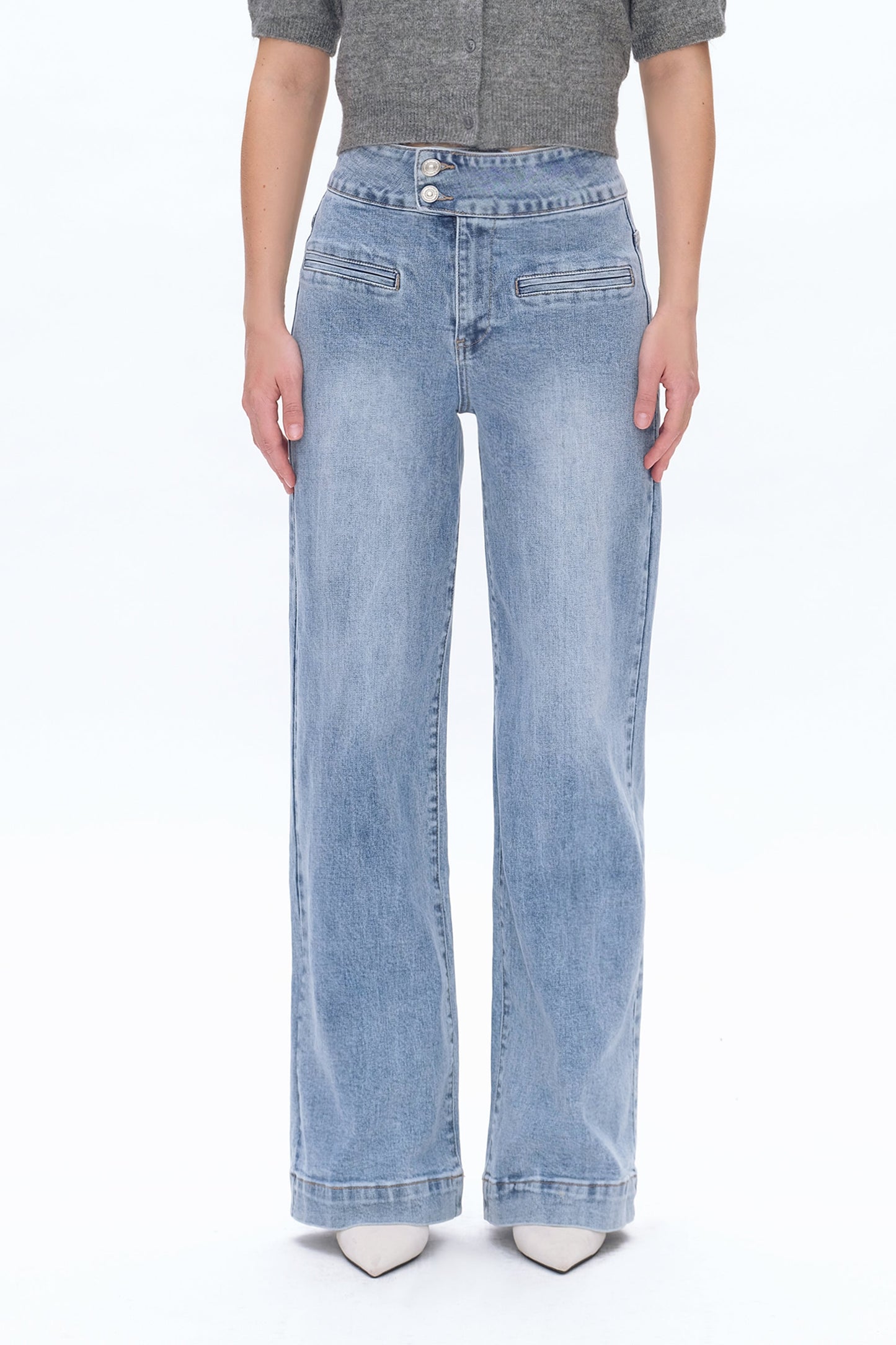Bayeas High Rise Side Button Wide Leg Jeans