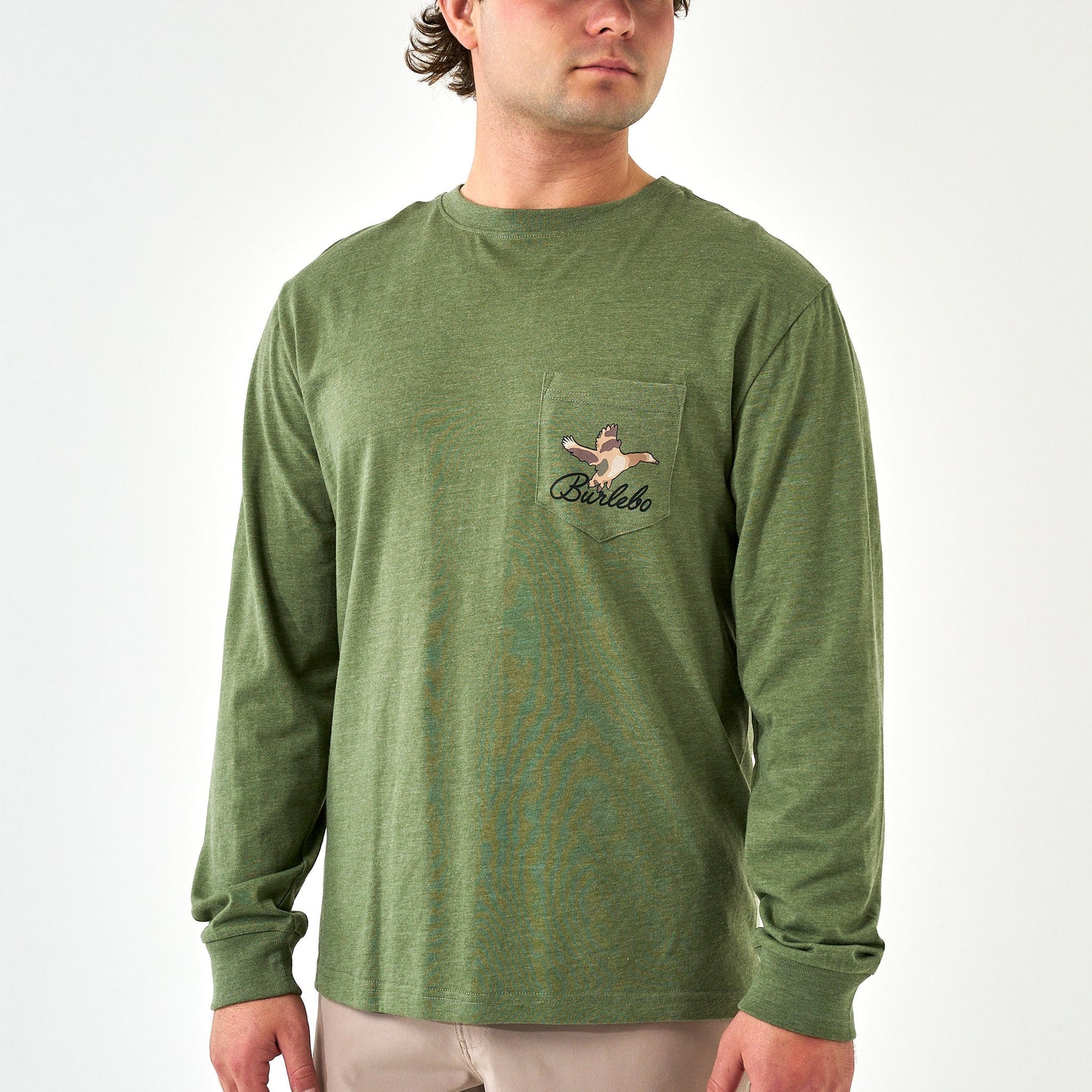 Burlebo Olive Ducks Flying In Long Sleeve Tee