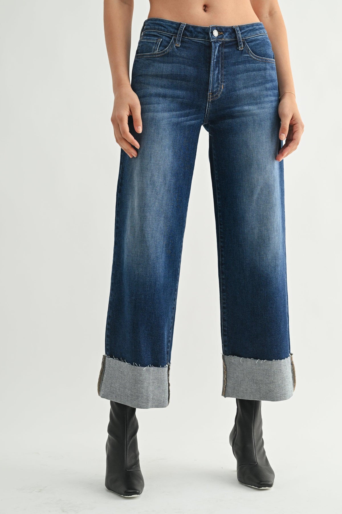 Dark Denim Scissor Cut Cuffed Jeans