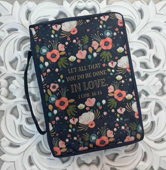 Bible cover navy floral