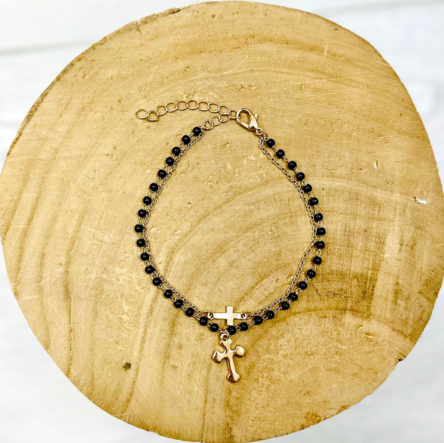 Cross and Bead Ankle Bracelet