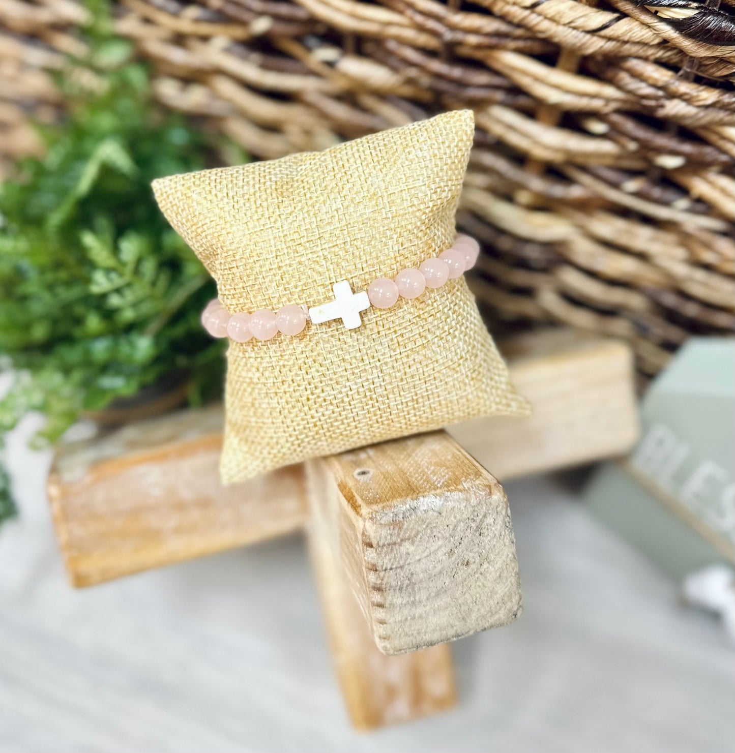 Glass Bead Cross Bracelet