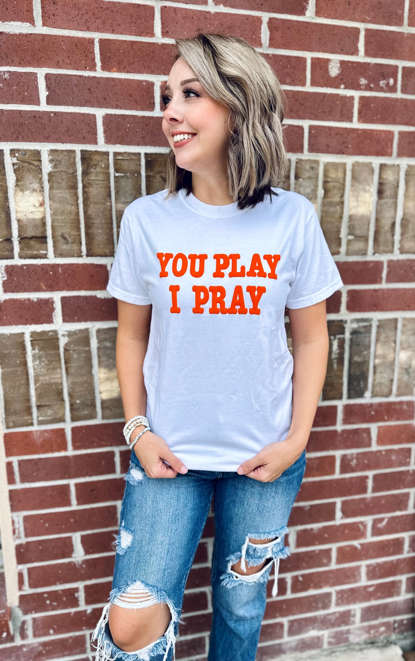 You Play I Pray-Puff letter tee